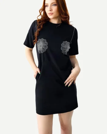 Rochie sport Karolyn, cu buzunare si strasuri, Temptation Negru