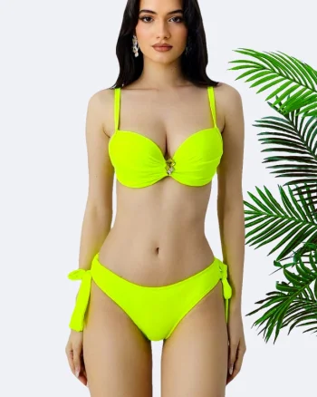 Costum de baie doua piese Ravena, cu slip reglabil si sutien push up, Galben