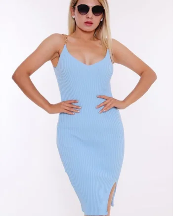 Rochie mulata Sofy, cu bretele din lant, Albastru baby blue, Marime S/M