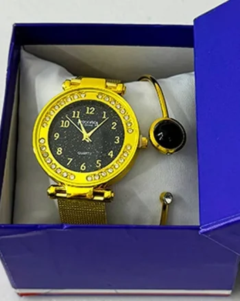 Set ceas elegant dama Francesca di Geneva Matteo, cu bratara asortata, Gold/Negru