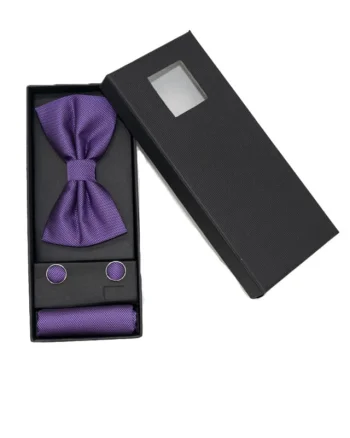 Set 3 piese Elegant, pentru barbati, papion, buton si batista din stofa, mov, EG011