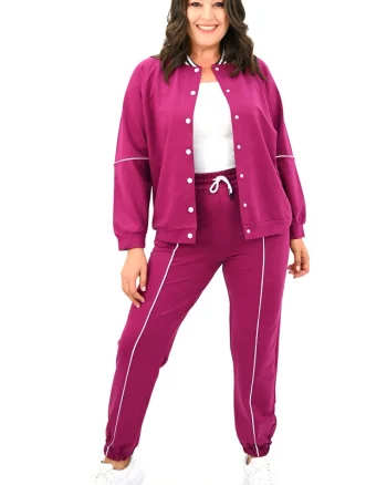 Compleu dama CapsLine, jacheta cu capse si pantaloni sport, Marimi mari, Burgundy