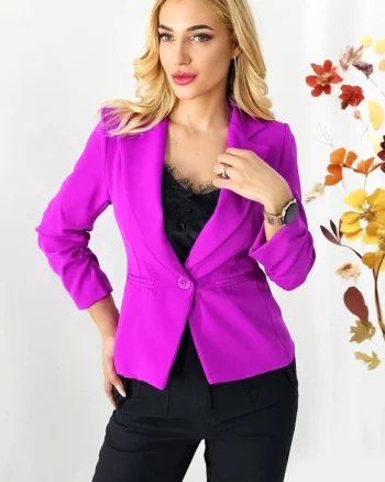 Sacou scurt de dama Gisela, cu nasture si captuseala satinata, Magenta
