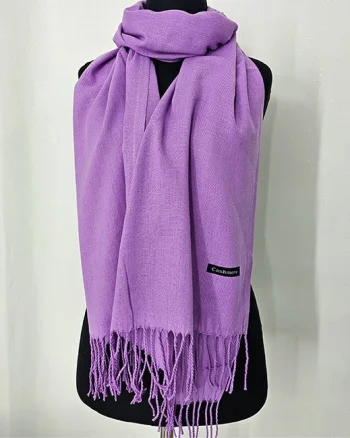 Esarfa tip sal Belladona, din material subtire, cu franjuri si emblema, Mov, 180x65 cm