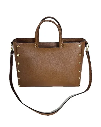 Geanta business, piele naturala, Prime Brief, cu detalii metalice aurii, Maro