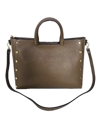 Geanta business, piele naturala, Prime Brief, cu detalii metalice aurii, Bej