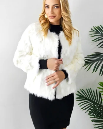 Blana naturala de iepure, Lea Bliss, cu maneca lunga, Alb, Marime S/M