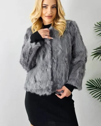 Blana naturala de iepure, Lea Bliss, cu maneca lunga, Gri, Marime S/M