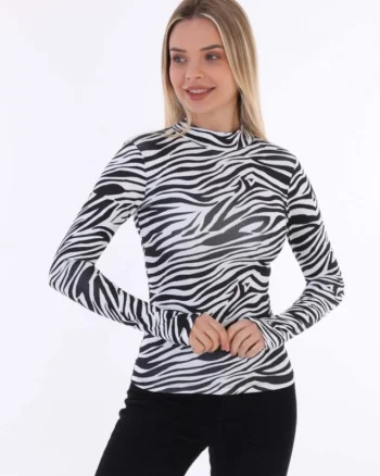 Bluza cropped Bella, pe gat, Zebra