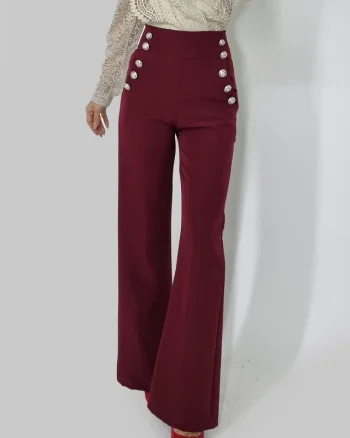 Pantaloni eleganti Palma, cu talie inalta, Visiniu