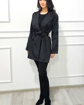 Trenci subtire de dama Marlene, cu inchidere tip cordon, Negru
