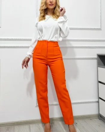 Pantaloni eleganti, ChicMe, croiala conica si buzunare decorative, Portocaliu