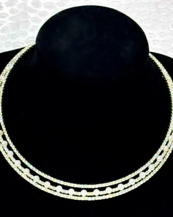 Colier cerc ChoKer rigid 3MOND, cu perle mici artizanale, Argintiu