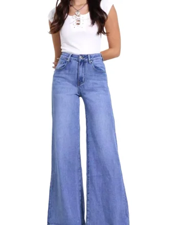 Blugi de dama Kansas, evazati oversize si tiv evidentiat, Albastru azur