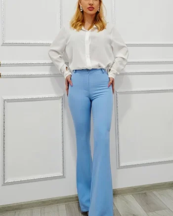 Pantaloni office Katte, croiala slim evazata si talie inalta, Baby Blue