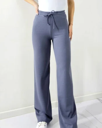 Pantaloni casual JANG, textura cu nervuri si snur in talie, Gri