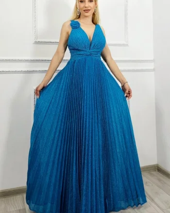 Rochie de ocazie AZARIA, cu pliuri si croiala empire, Albastru