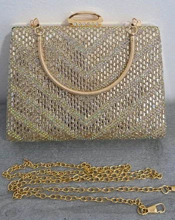 Geanta clutch pentru evenimente SUN POP, cu strasuri multicolore, AURIU