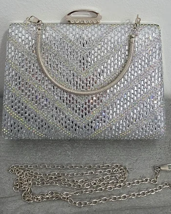 Geanta clutch pentru evenimente SUN POP, cu strasuri multicolore, Argintiu