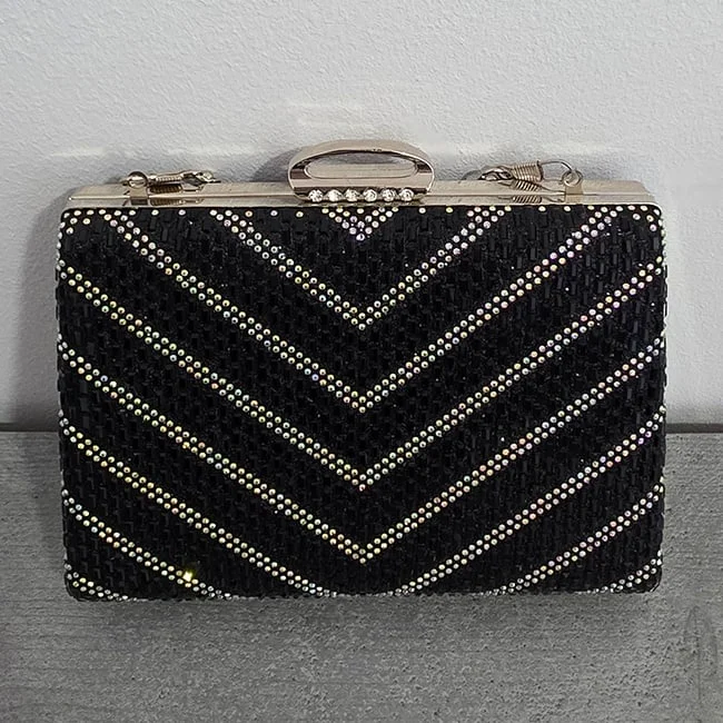 Clutch de umar SUN POP, cu strasuri multicolore, Negru