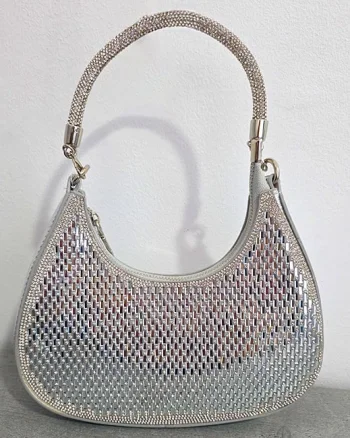 Geanta mini FIZ HOBO, pentru evenimente, cu toarta detasabila, Argintiu
