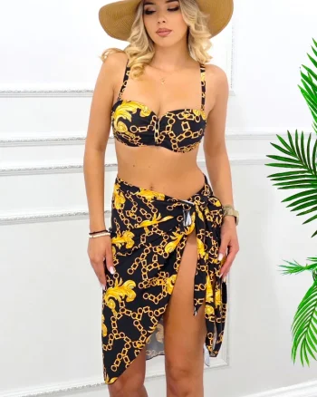 Set de plaja trei piese TaYAMI, fusta pareo si costum de baie cu push up, CHAIN
