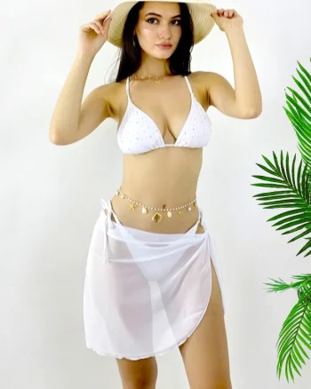Fusta scurta de plaja tip Sarong, Alb