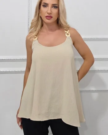 Bluza creponata AiRA, detalii metalice si croi asimetric, Bej, Marime S/M
