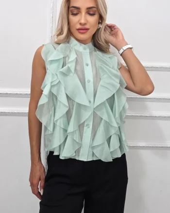 Camasa office cu volanase, din lyocell NIVA, Verde Menta, Marime S/M