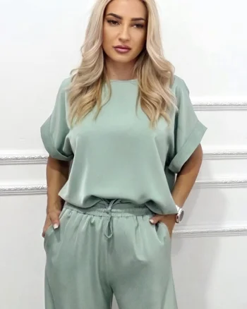 Bluza vaporoasa LYRA, maneca scurta cu manseta, VerniL
