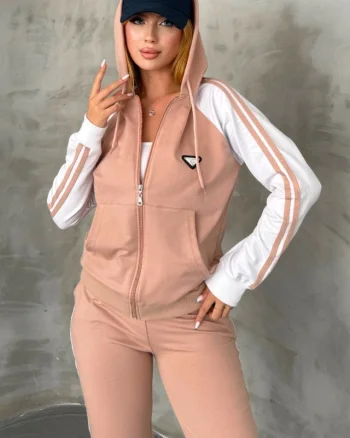 Trening dama NIKARA, hanorac si pantaloni cu banda elastica, BEJ