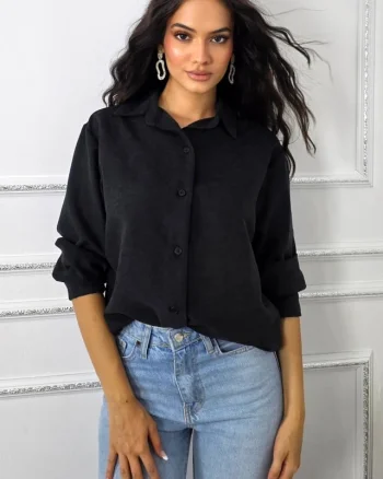 Camasa casual de dama Bethany cu nasturi, Negru, Marime S/M