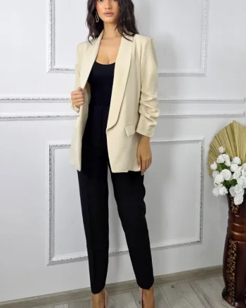Sacou office Alessia, cu buzunare decorative, Crem deschis, Marime S/M