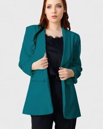 Sacou business BLUMY, cu buzunare decorative, Turquoise inchis, Marime XL/2XL