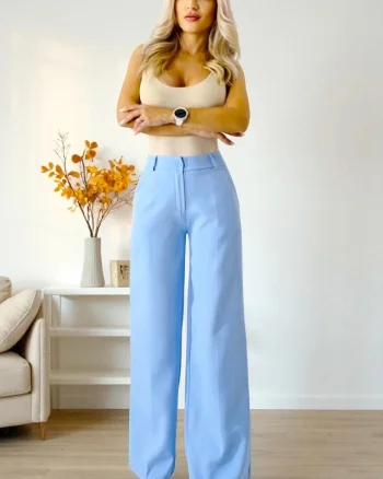 Pantaloni eleganti de dama AVIA, wide leg, cu buzunare, Albastru Baby Blue