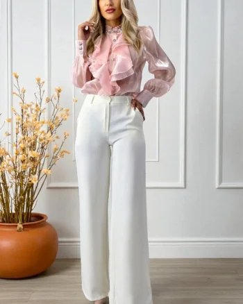 Pantaloni eleganti de dama AVIA, croi larg cu buzunare, ALB