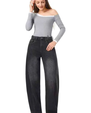 Blugi loose fit BARREL cu aspect prespalat, Gri Antracit
