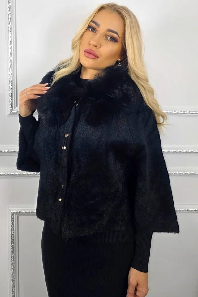 Bolero cu guler imblanit TONYA si inchidere capse, Negru, Marime S/M
