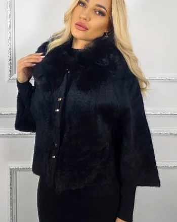Bolero cu guler imblanit TONYA si inchidere capse, Negru, Marime S/M