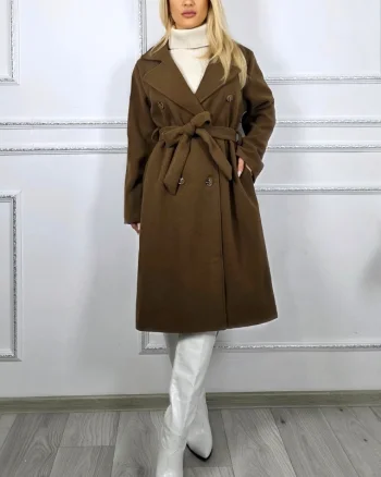 Palton de dama, midi Melanda, cordon detasabil si revere, Maro, Marime S/M/L