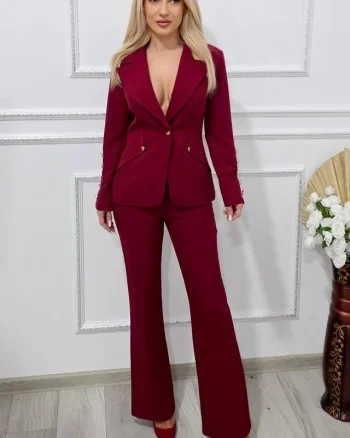 Costum elegant de dama Violetta, cu sacou si pantaloni lungi, Rosu