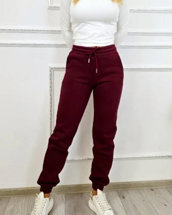 Pantaloni vatuiti RYLEX, cu snur in talie si banda elastica, Visiniu