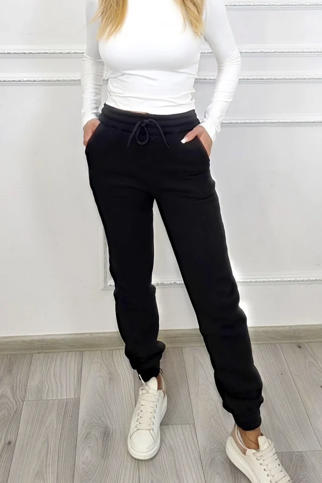 Pantaloni vatuiti RYLEX, cu snur in talie si banda elastica, Negru