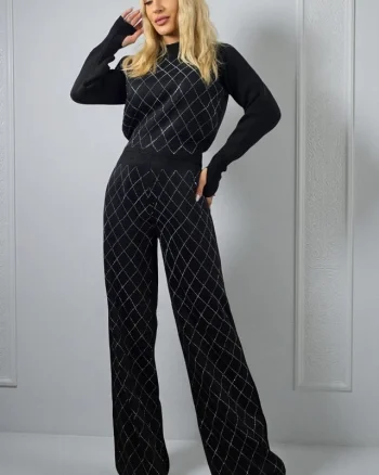 Compleu cu lana si cristale Rewe Mirage, pantaloni si jerseu, Negru, Marime S/M/L