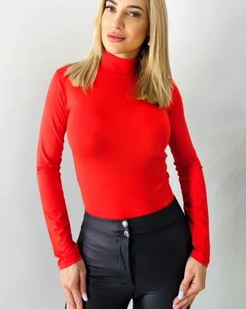 Helanca subtire de dama Lady Liza, cu guler inalt, Rosu aprins