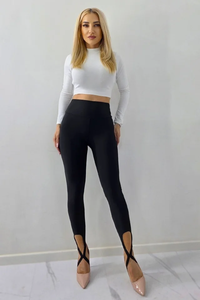 Colanti modelatori BAMBI, cu barete incrucisate la glezna, Negru