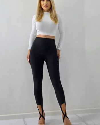 Colanti modelatori BAMBI, cu barete incrucisate la glezna, Negru