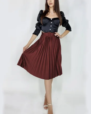 Fusta plisata eleganta Carmen, curea de aceeasi culoare inclusa, Visiniu, Marime universala S/M