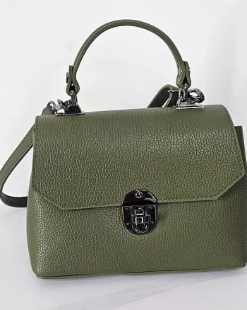 Geanta eleganta, GlamourGrip, din piele naturala, business si curea detasabila, Verde