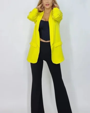 Sacou casual BLUMY, cu lungime medie si clapete, Galben, Marime XL/2XL